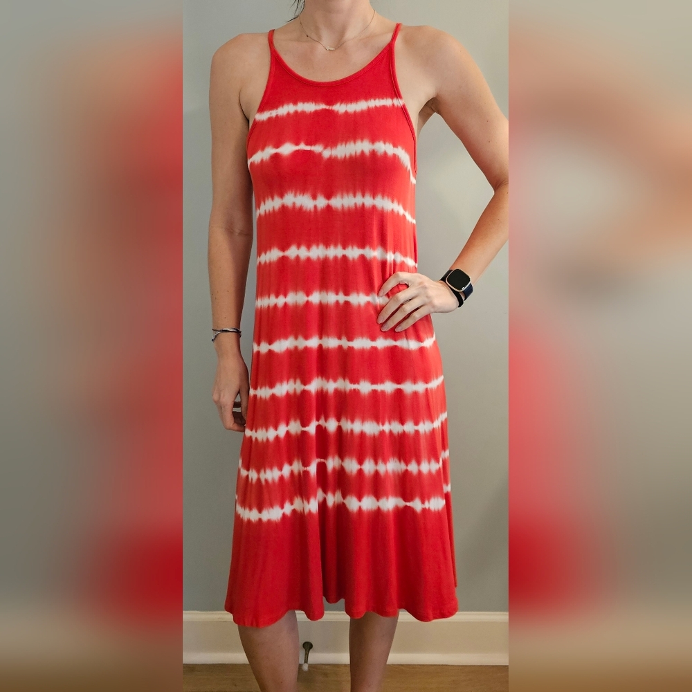 Old Navy Orange/Red and White Stripped Dress